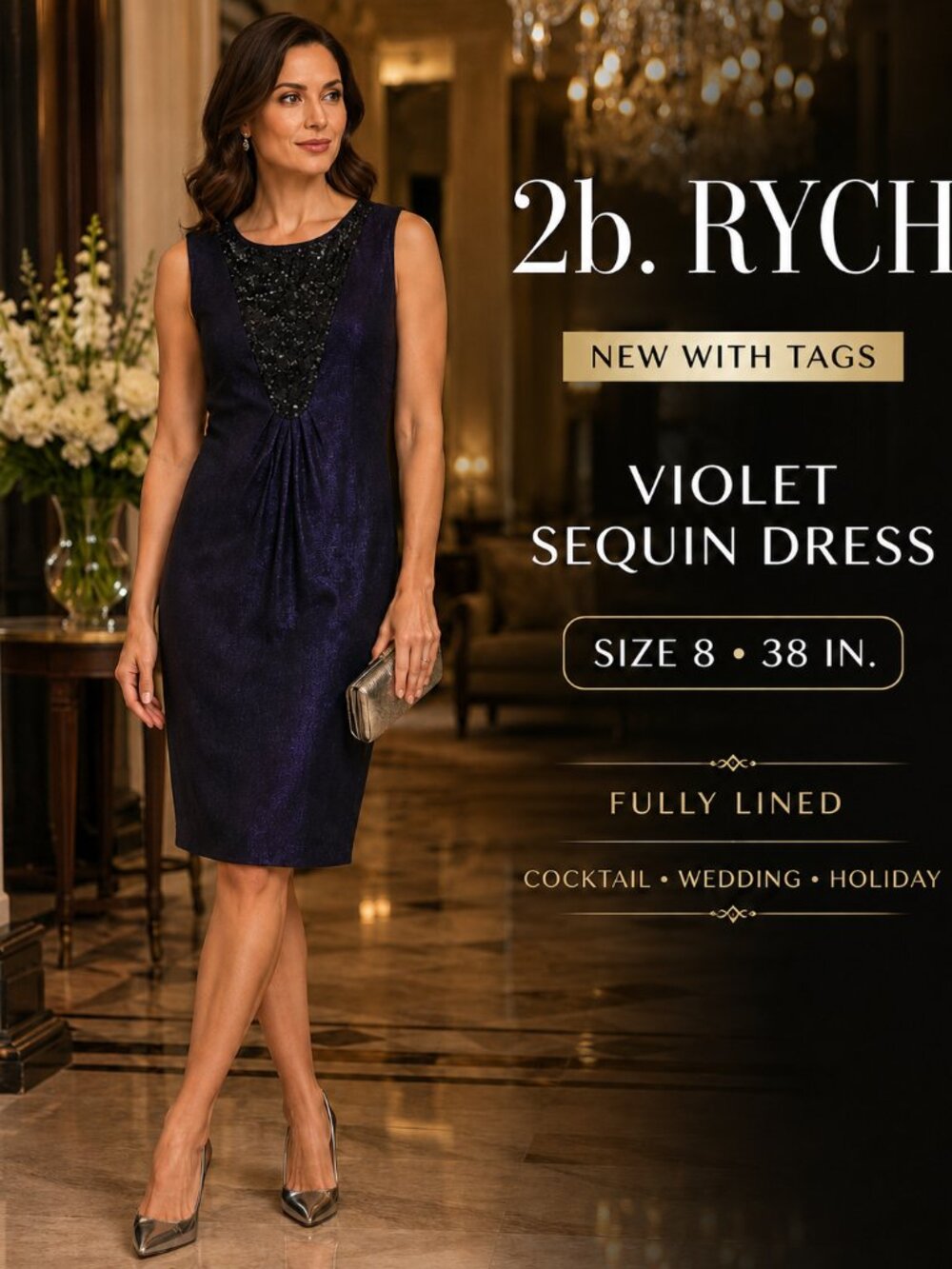 Elegant and eye-catching 2b. RYCH sleeveless dress in a rich deep violet / dark
